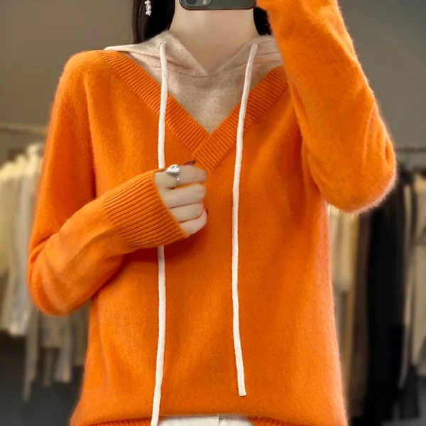 Winter cashmere hooded sweater women's pullover casual - Image 5