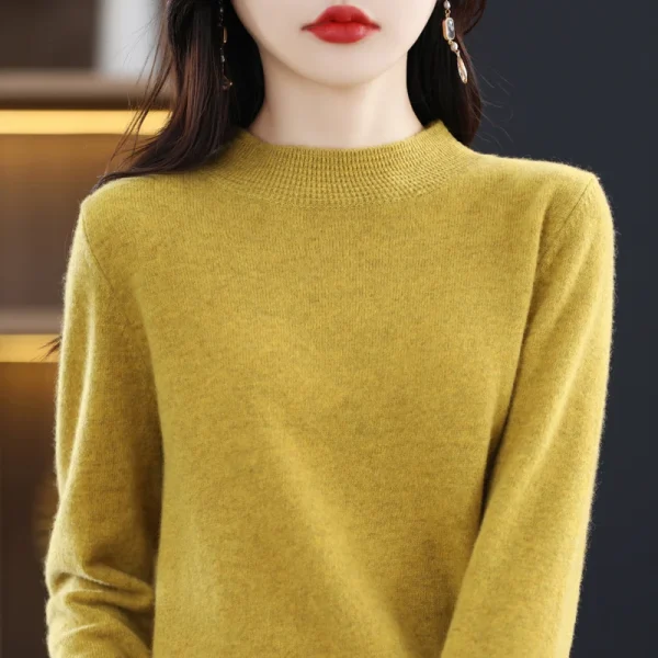 Wool sweater women's semi-turtleneck pullover new solid - Image 4