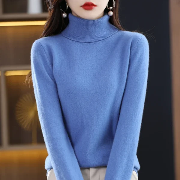 Wool Sweater Woman High Neck Pullover Keep Warm - Image 5