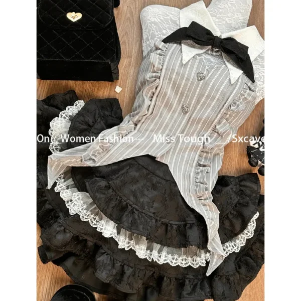 Lace Skirts Women 3 Piece Sets Autumn Evening Party Clothing Chic Korean - Image 3