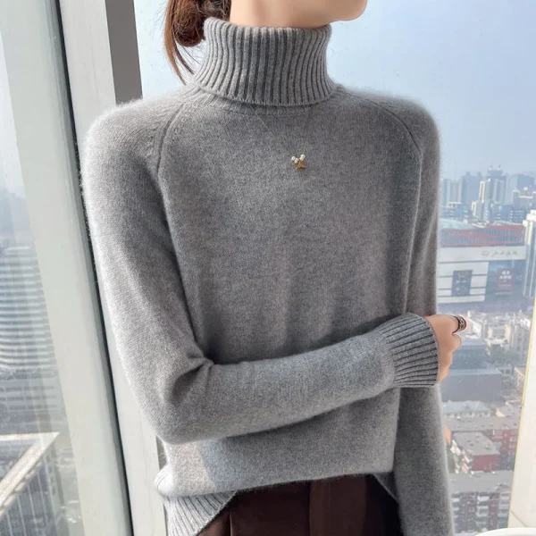 Winter new cashmere sweater women's lapel pullover warm bottom knit shirt - Image 2