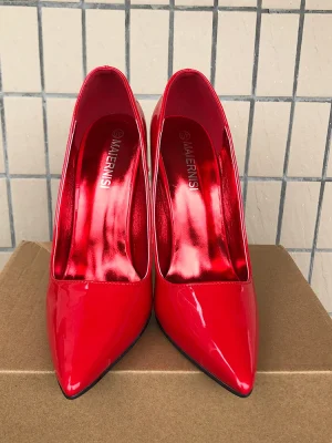 High Heel Women Sexy Red Glossy Patent Slip On Pointed Toe