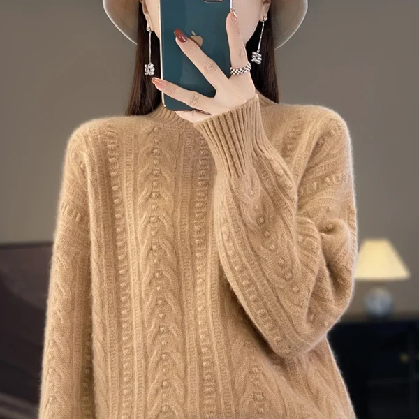 Wool cashmere sweater Women's O-neck pullover warm bottom knit