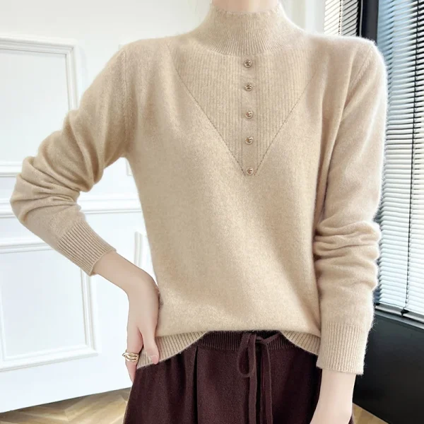 Wool half-high-necked thick pullover fashion luxury solid color long-sleeve - Image 6