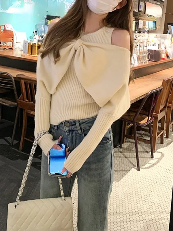 Knitted Sweater Woman French Elegant Solid Tops Korean Clothing