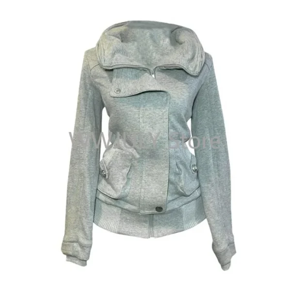 Wool Zipper Hoodie Cardigan Woman Aesthetics Slim Fit - Image 3