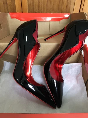 Sexy 12cm Glossy Black Women Red Inside Stilettos Pump Office