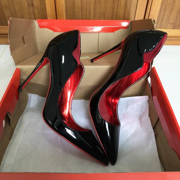 Glossy Black V-Cut Stiletto Heels - Image 3