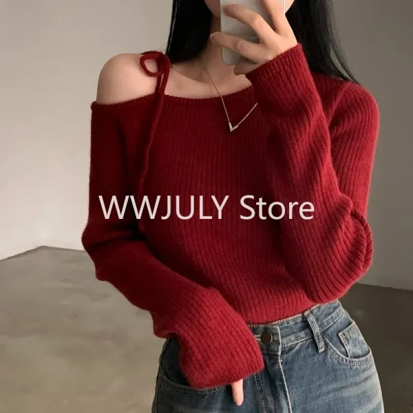 Sweater Women Clothing Irregular Skew Collar Long Sleeve - Image 3