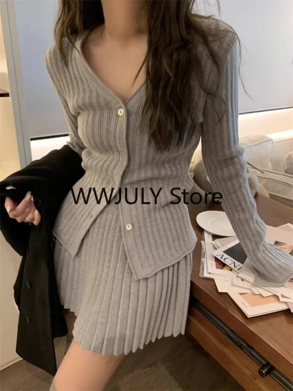 Knitted Suit for Women Korean Slim Short Cardigan Top - Image 5