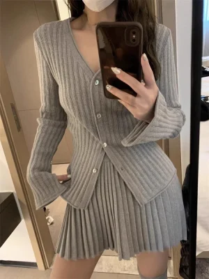 Knitted Suit for Women Korean Slim Short Cardigan Top