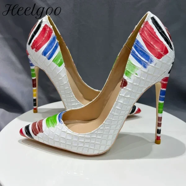 Women Pointy Toe High Heel Shoes White Sexy Slip On Stiletto Pumps - Image 2