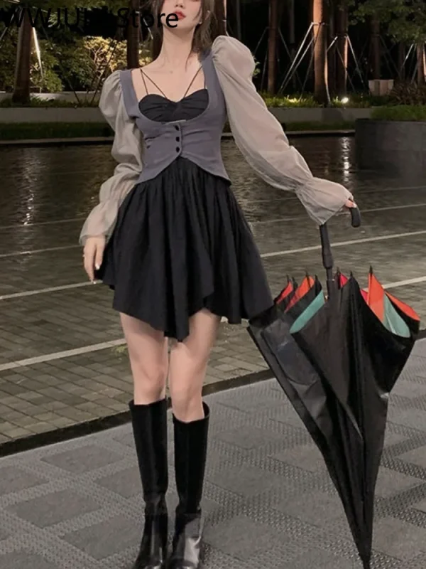 Mini Dress Casual Korean Style Strap Dress Sweet Kawaii Suits - Image 5