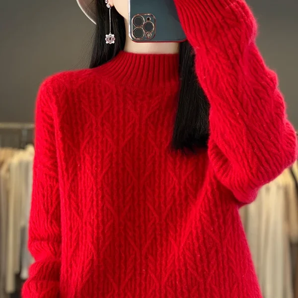 Wool cashmere sweater Women's semi-turtleneck pullover warm - Image 4