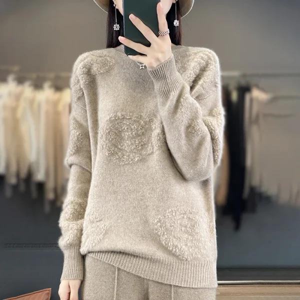 wool cashmere pullover Women's O-neck pullover warm bottom knit shirt - Image 2