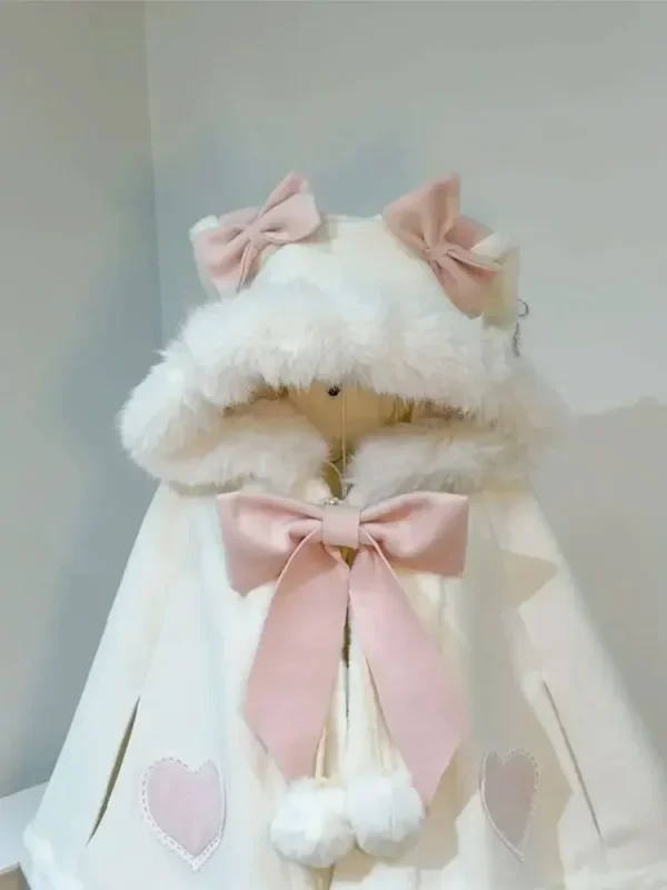 Faux Fur Ear Hooded Coat Kawaii Sweet Bow Jackets - Image 8