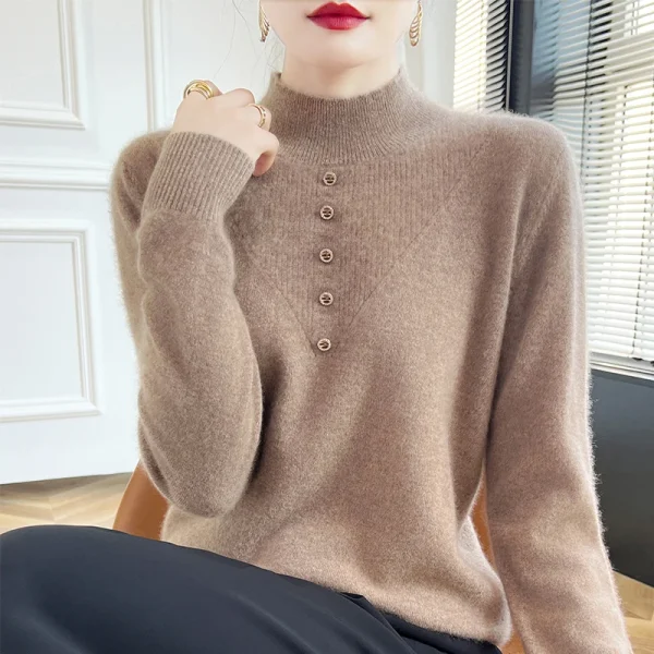 Wool half-high-necked thick pullover fashion luxury solid color long-sleeve - Image 3