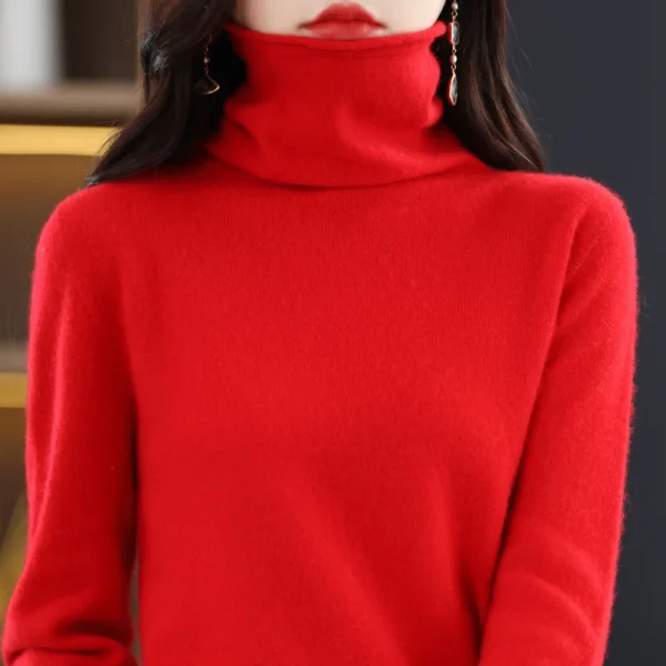 wool sweater women's high-necked pullover cashmere sweater - Image 4