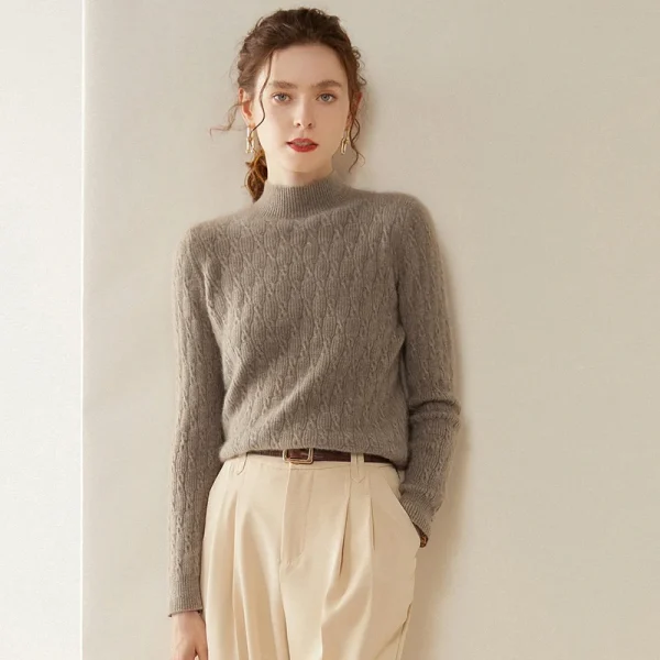 Fashion cashmere sweater half high neck warm bottom long knit - Image 6