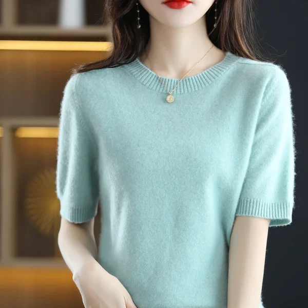 wool T-shirt spring and summer new women's O-neck pullover - Image 5