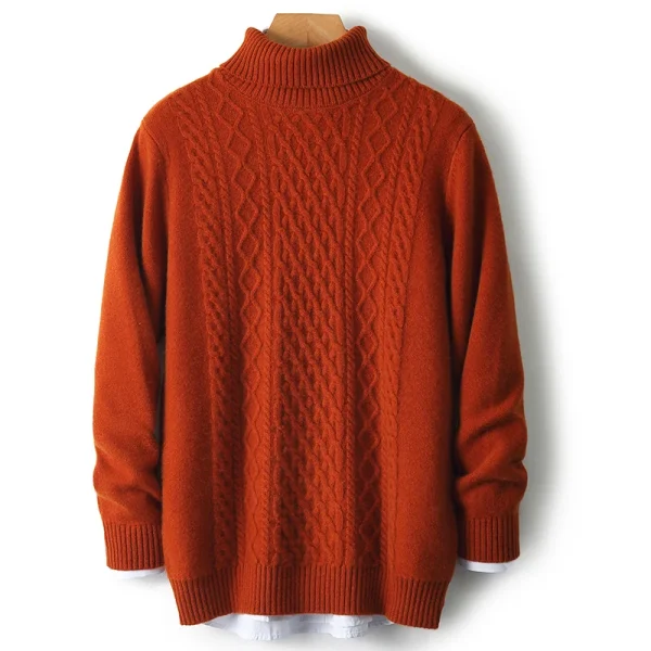 Winter wool sweater men's turtleneck thick loose sweater - Image 3