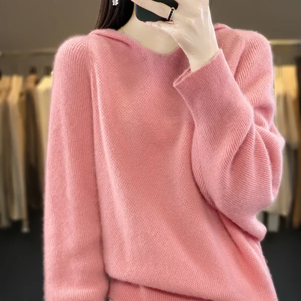 Cashmere sweater in autumn and winter women's hooded collar