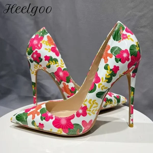 2025 Pink Flower Printed Women Pointy Toe High Heel Shoes - Image 2