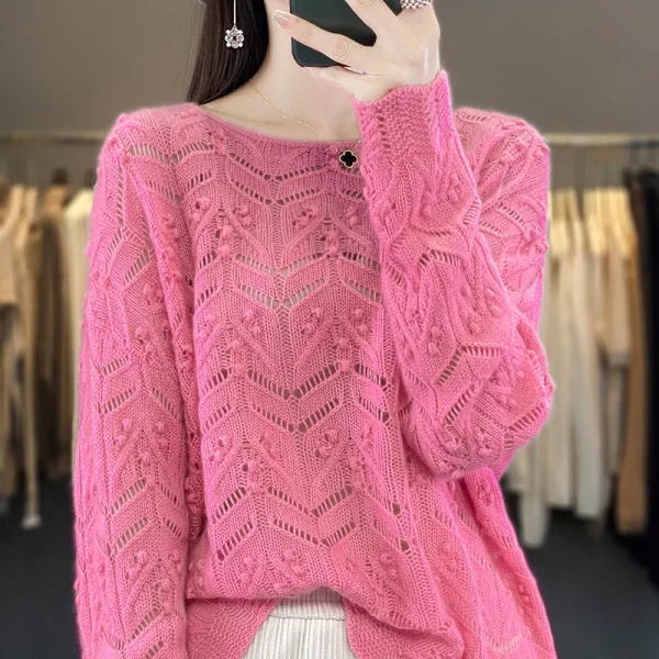 Wool women's hollow sweater loose fashion Korean knitted bottoming shirt