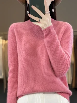 Wool Cashmere Sweater Women’s Half High Collar Pullover