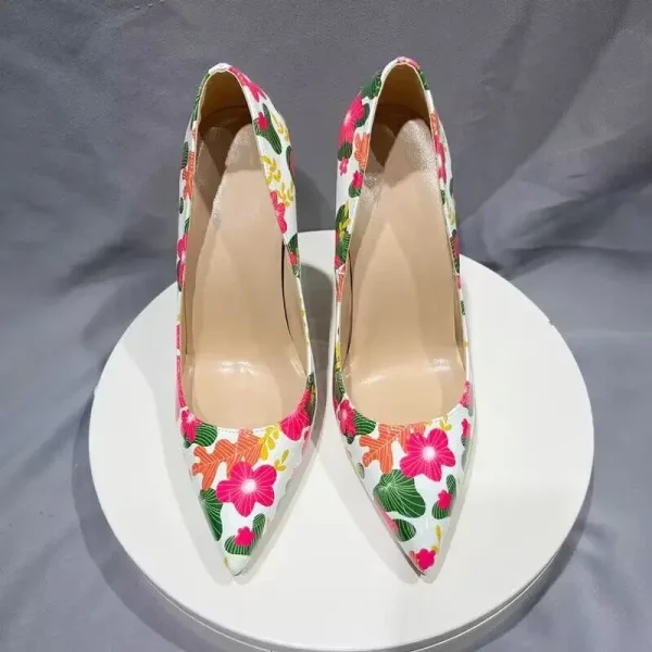 2025 Pink Flower Printed Women Pointy Toe High Heel Shoes