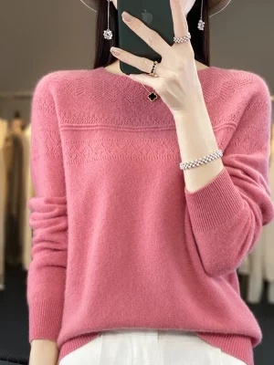 Sweater women’s O-neck pullover hollow long sleeve Korean fashion