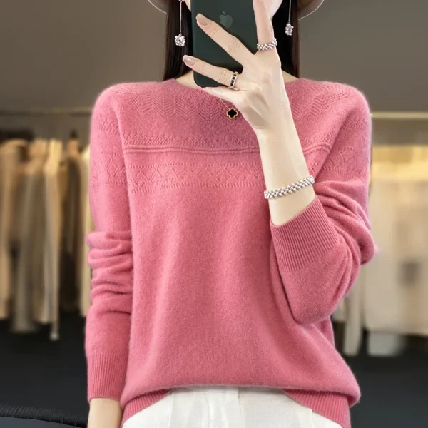 Sweater women's O-neck pullover hollow long sleeve Korean fashion