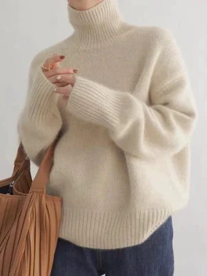 Wool High Lapel Pullover 2025 Spring Casual Loose Thick Knitted Tops