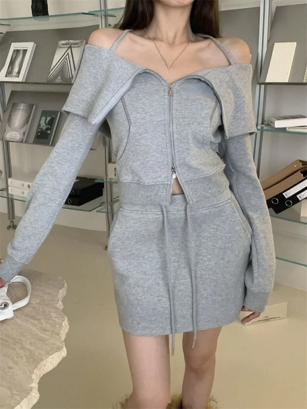 Woman Solid Casual Cardigan  Slim Mini Skirt Office Lady - Image 4