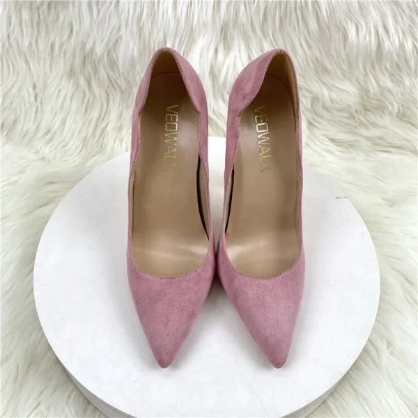 Pink Synthectic Suede Women Curl Cut Pointy Toe High Heel Shoes - Image 5