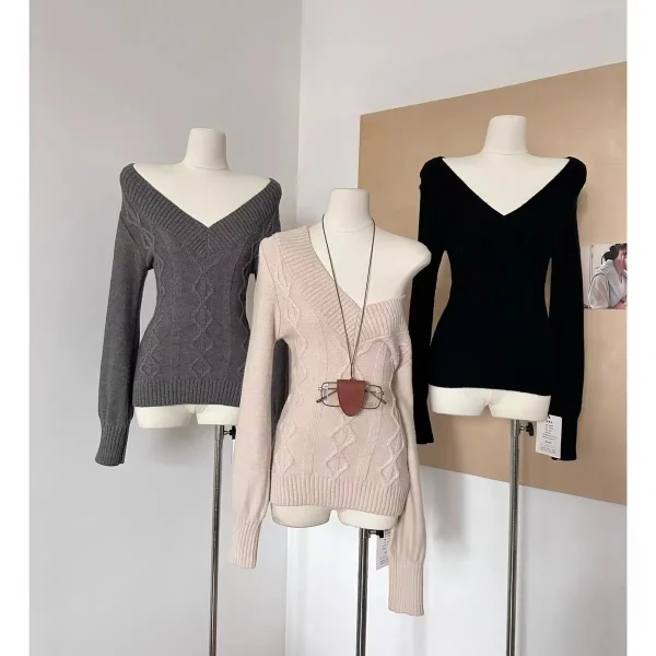 Woman Korean Ballet Core V-neck Two Piece Sets Pullovers Sweater - Image 3