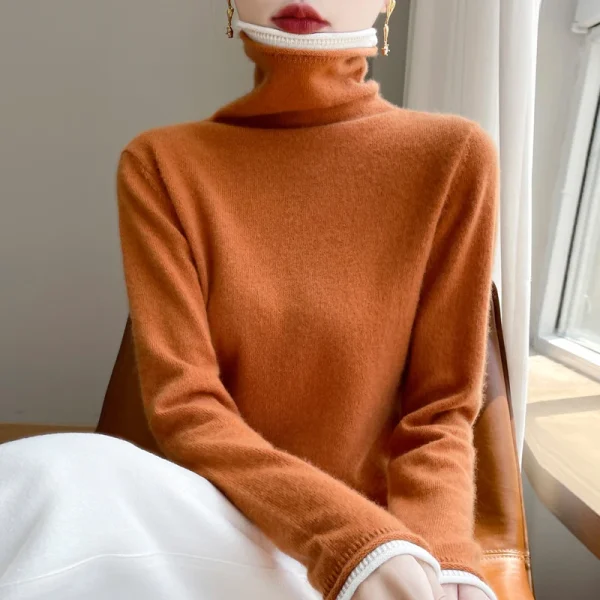 Cashmere sweater female white edge fake two-piece pile collar sweater - Image 3