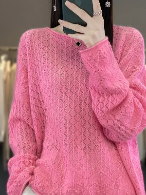 sweater women’s knitted hollow round neck pullover