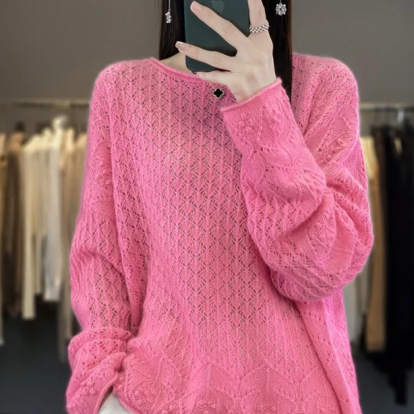 sweater women's knitted hollow round neck pullover