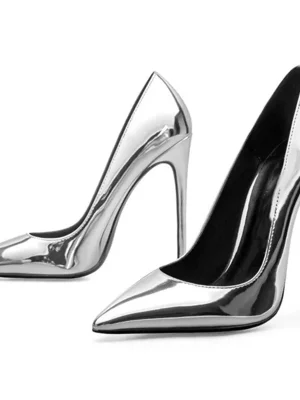 Sexy Silver High Heels Women Pointed Toe Slip On Stilettos Pumps