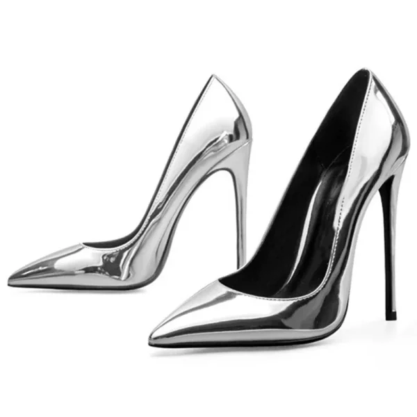 Sexy Silver High Heels Women Pointed Toe Slip On Stilettos Pumps