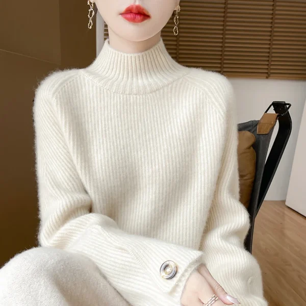 wool cashmere pullover Women's semi-turtleneck pullover warm - Image 5