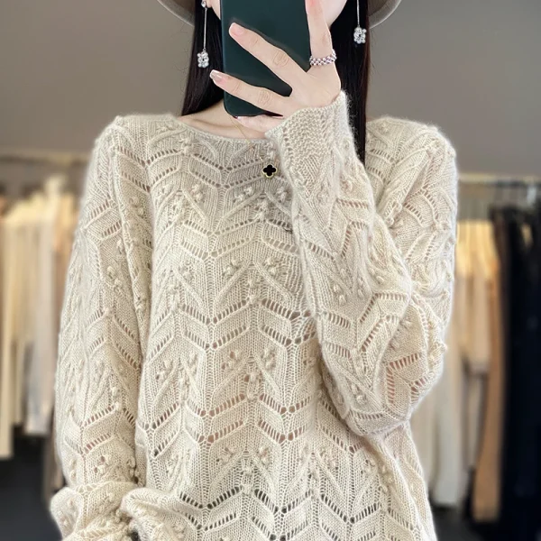 Wool women's hollow sweater loose fashion Korean knitted bottoming shirt - Image 6