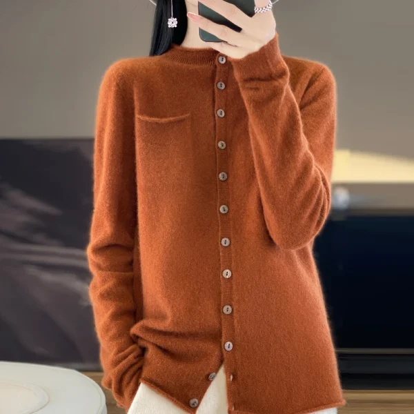 Wool cardigan Cashmere sweater Women's semi-turtleneck cardigan - Image 6