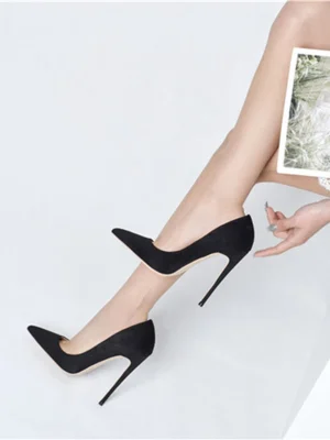 Women Faux Suede Flock Pointy Toe High Heel Shoes