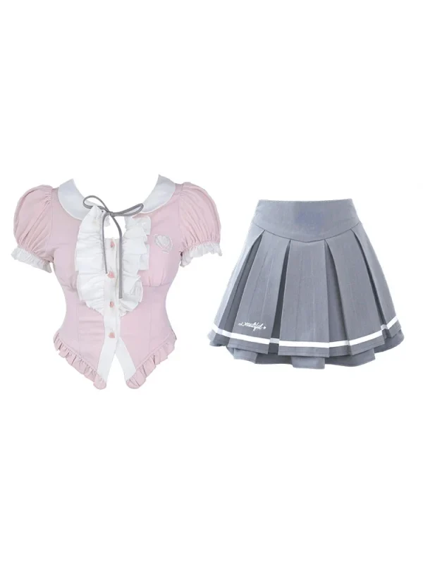 Woman Japanese Style Kawaii 2 Piece Skirt Set College Style - Image 5