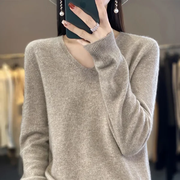 Wool cashmere sweater women's V-neck pullover women's coat - Image 5