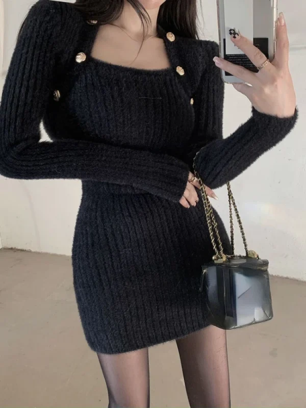 Winter Blue Sexy Slim Bodycon Dress Woman Korean Fashion - Image 6