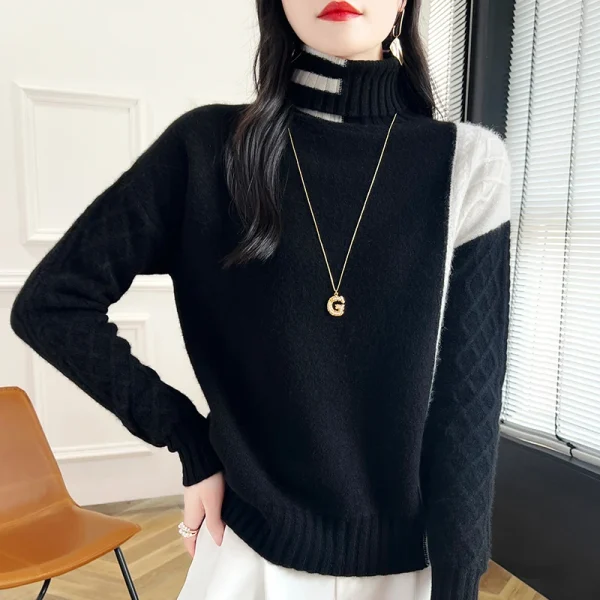 Color matching fashion turtleneck pullover sweater for women - Image 6