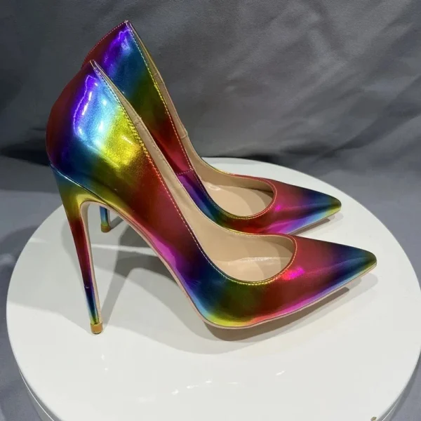 Colorful Patent Sexy Women Pointy Toe High Heel Shoes - Image 4